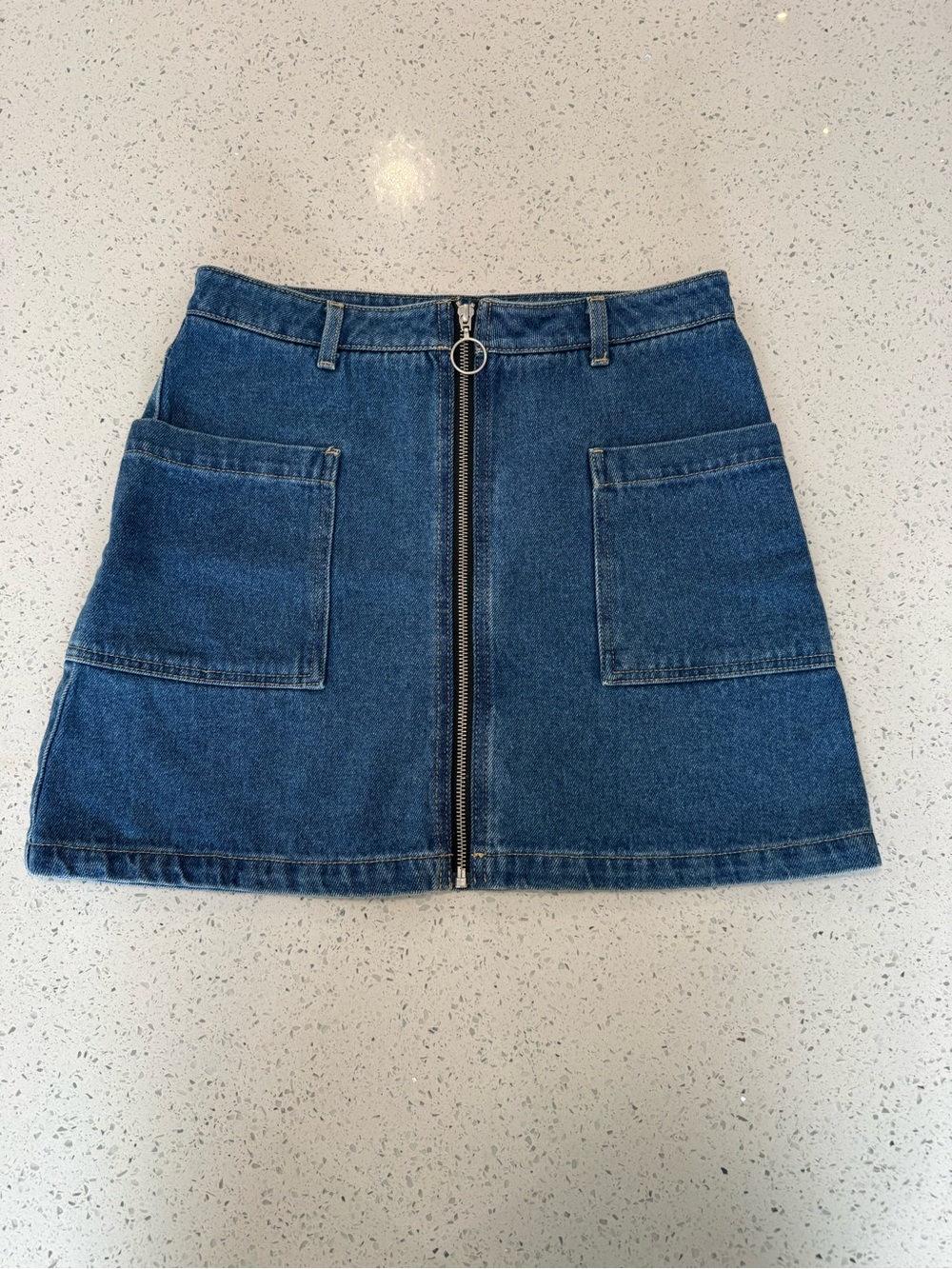 Topshop Ring-Zip Denim Mini Skirt in Dark Blue